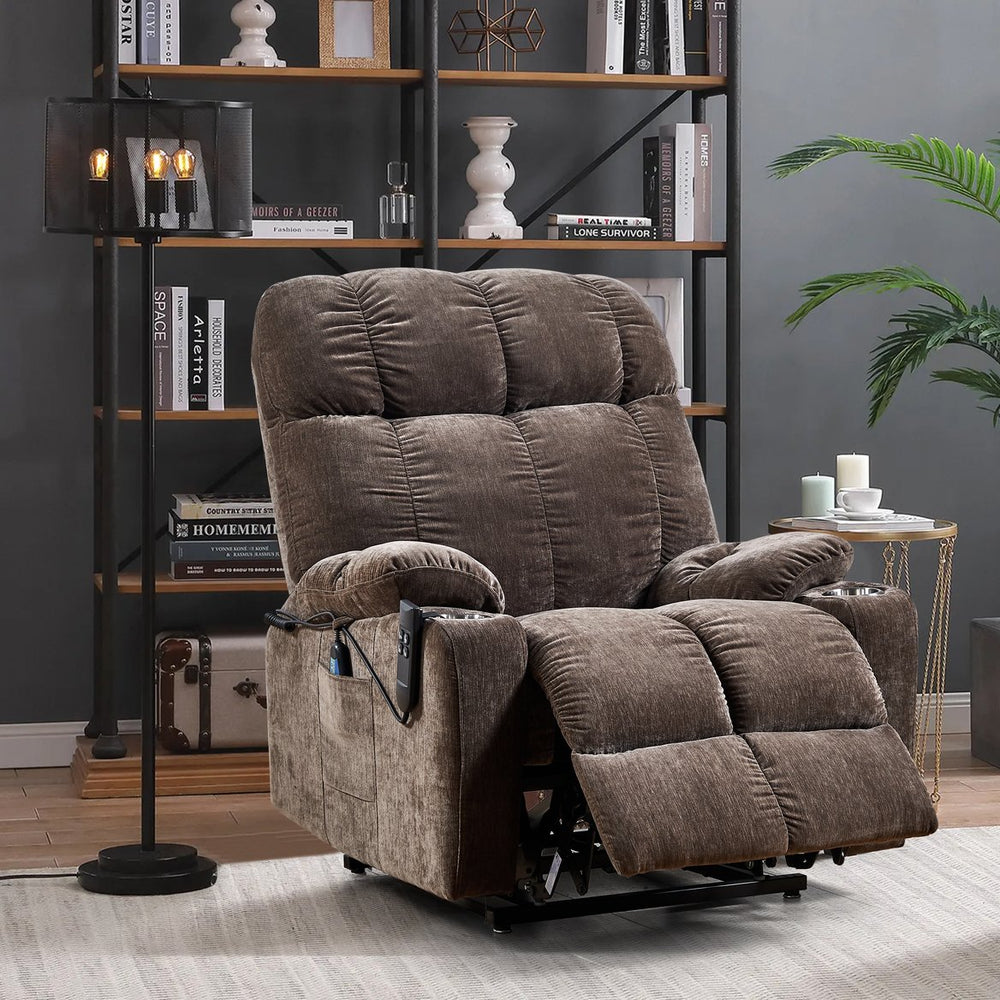 English Elm Liyasi Zero Gravity Power Recliner Eco Leather Massage Lumbar Heat Usb Charging Brown W820S00074
