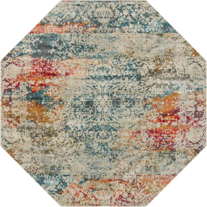 Unique Loom Baracoa Panamericana Machine Made Medallion Rug Cream, Blue/Orange/Red/Gray/Gold 8' 2" x 8' 2"