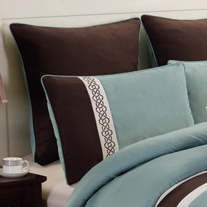 English Elm Tolbert King Comforter Set with Geometric Embroidery, 8Pc Bedding Ensemble with Euro Shams & Pillows Blue Multi B340P342006