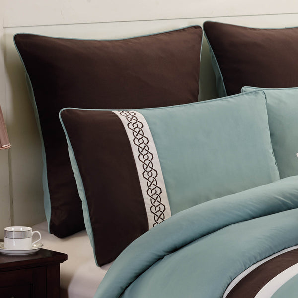 English Elm Tolbert King Comforter Set with Geometric Embroidery, 8Pc Bedding Ensemble with Euro Shams & Pillows Blue Multi B340P342006