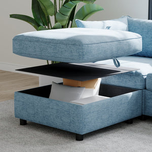 English Elm Modular Sectional Sofa With Storage - Convertible & Customizable Sleeper Set In Elegant Antique Blue W680S00018