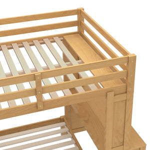 English Elm Full Solid Wood Loft Bed with Removable Lower Bed, Built-In Desk, Shelves & Wardrobe for Space-Saving Designs Natural W1580S00213