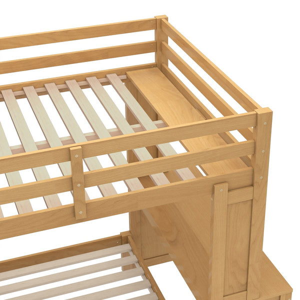 English Elm Full Solid Wood Loft Bed with Removable Lower Bed, Built-In Desk, Shelves & Wardrobe for Space-Saving Designs Natural W1580S00213