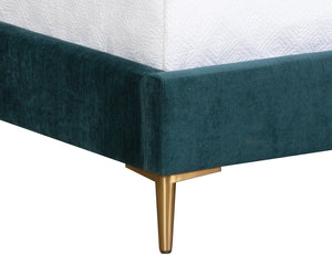 Sunpan Elizio Bed with Mid-Century Charm in Danny Teal Fabric and Gold Stainless Steel Legs for Luxe Style Queen