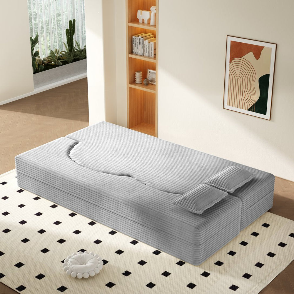 English Elm Modern Corduroy Floor Sofa Foldable Twin Sleeper Foam Filled for Compact Living Spaces Light Grey W1885P435361