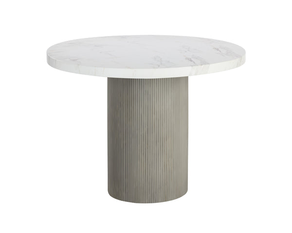 Sunpan Nicolette Dining Table – Contemporary Round Design with Unique Concrete Finish for Indoor and Outdoor Use Light Grey / Marble Look