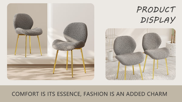 English Elm Modern Minimalist Grey Teddy Velvet Dining Chairs Set Of 2 With Gold Metal Legs For Stylish Comfort W1727P251125