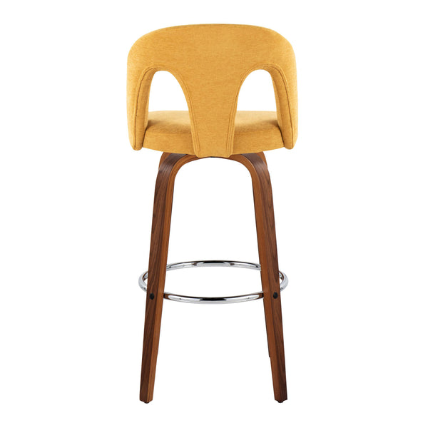 English Elm Fixed-height Swivel Barstools Walnut Bentwood Legs Chrome Footrest Yellow Seat Set of 2 B202S01881