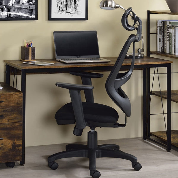 English Elm Rectangular Rustic Writing Desk With Industrial Metal Base, Weathered Oak For Home Office Style B016P311296-GIGA