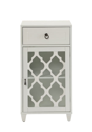 English Elm Ceara White Finish Accent Table with Drawer & Glass Door, Tapered Legs, Compact Storage and Style B2726P270524