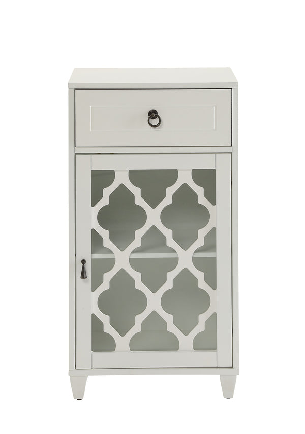 English Elm Ceara White Finish Accent Table with Drawer & Glass Door, Tapered Legs, Compact Storage and Style B2726P270524