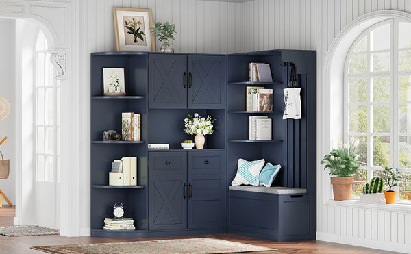 English Elm Multifunctional Hall Cabinet – Stylish 2-In-1 Storage Solution With Hooks For Entryway & Living Room W1580S00187