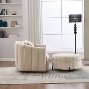 English Elm 40.35"W Oversized 360° Swivel Barrel Chair & Ottoman Set - Velvet Pumpkin Club Chair With 3 Pillows W3118S00009