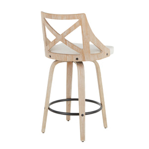 English Elm 26" Swivel Counterstools Whitewashed Wood X-back Farmhouse Kitchen Seating Set of 2 B202S00177