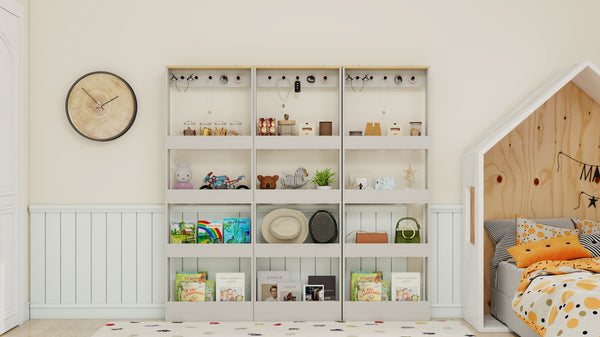 English Elm 72" Slim Six-tier Freestanding Cabinet Antique White Finish for Bathroom or Hallway W282P412292