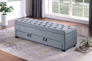 English Elm Contemporary Tufted Bouclé Storage Ottoman with Hidden Compartment and Smooth Pull-Out Drawer Bench Gray 61 L x 20 W x 17 H B011P370884