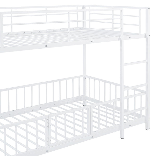 English Elm Twin Twin over Twin metal bunk bed with slide, guardrails and convertible loft design for safety and playfulness White SF000169AAK