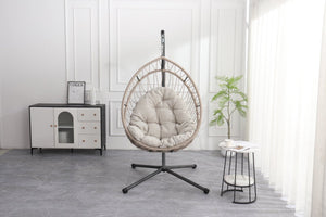 English Elm Outdoor Egg Hanging Chair with Stand Linen Gray - Cozy Wicker Swing, 350lb Sturdy Frame, Indoor/Outdoor Comfort W2500P288868