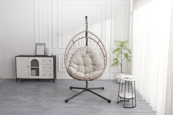 English Elm Outdoor Egg Hanging Chair with Stand Linen Gray - Cozy Wicker Swing, 350lb Sturdy Frame, Indoor/Outdoor Comfort W2500P288868