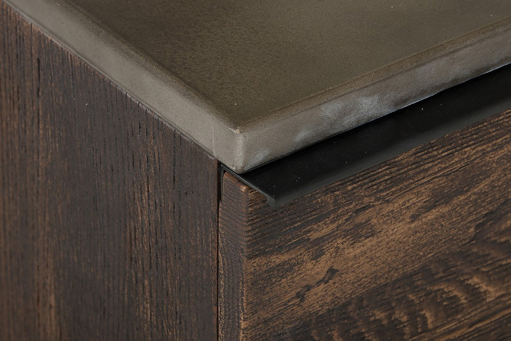 VIG Furniture Selma Dark Aged Oak Chest With Concrete Top, 5 Soft-Close Drawers, Black Iron Legs & Pulls VGEDBB08002
