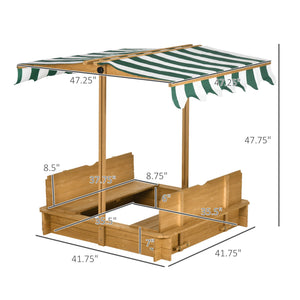 English Elm Outsunny Cedar Wood Kids Sandbox with Adjustable Canopy and Foldable Bench Seats W2225P200655