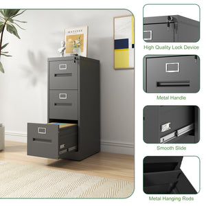 English Elm 3 Drawer Steel Vertical File Cabinet with Lock for Home Office Legal Letter Folders T2398P272052