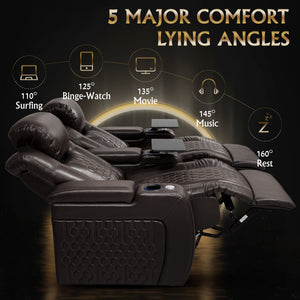 English Elm 68.9"power Recliner Set Top-grain Nappa Leather Rgb Led Home Theater Seating Coffee W3819S00100