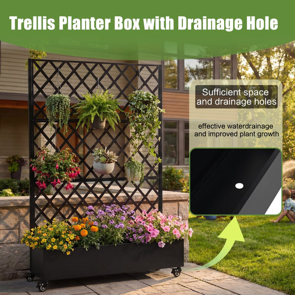 English Elm Metal Galvanized Raised Garden Bed on Wheels with Trellis for Climbing Vines Outdoor W5312P460795