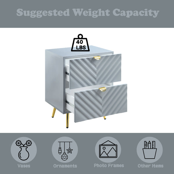 English Elm Gaines Modern Gray High Gloss Nightstand with 2 Drawers, Metal Legs, 66lb Top Capacity, KD Finish B2726P277291