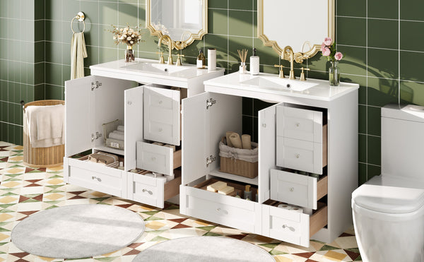 English Elm 72 Shaker Bathroom Vanity 72" Double-Sink Freestanding with Ceramic Basin, Soft-Close Drawers & Doors White N729P000010K