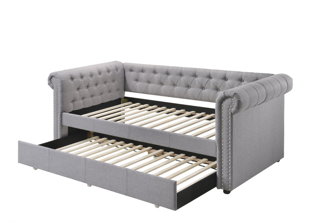 English Elm Justice Smoke Gray Chesterfield Daybed w/Trundle Twin, Button-Tufted Upholstered Frame, Nailhead Trim B2726S00324