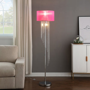 English Elm 65.75"H Sheer White Drum Shade Floor Lamp with Cascade Crystal Raindrops, Chrome Metal Elegance for Living Room Multicolor B072P220161