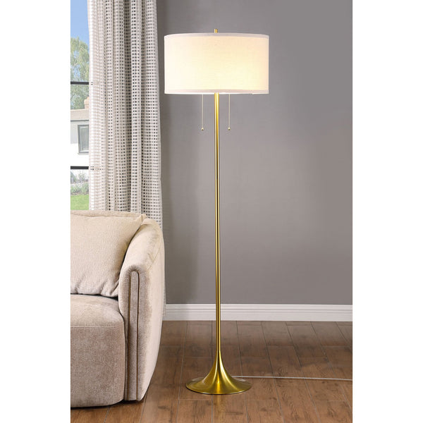 English Elm Bellflower Gold Floor Lamp - 65-Inch Modern Drum Shade With Elegant Tulip Base For Cozy Ambiance B062P299852