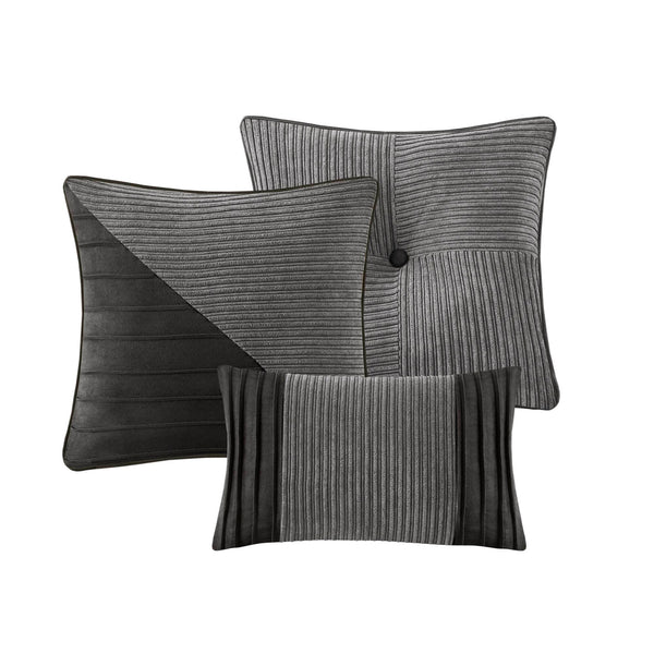 English Elm 7 Piece Micro Corduroy Comforter Set - Luxurious Grey California King Bedding Ensemble For Year-Round Comfort B035P266663