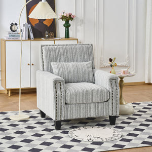English Elm Modern Striped Upholstered Accent Chair with Arms, Nailhead Trim, Solid Wood Frame and Plush Foam Seating Grey W3373P363920