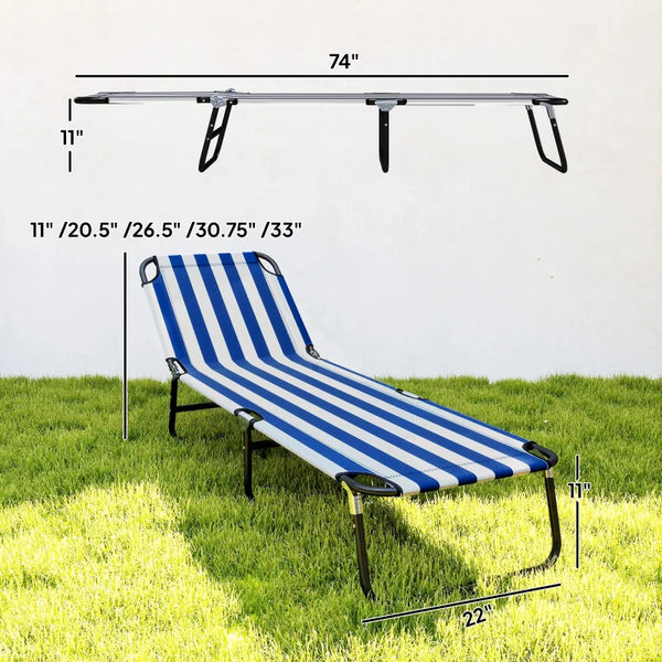 English Elm Camping Folding Chaise Lounge Oxford Fabric Recliner for Beach Pool or Patio T3971P476903