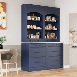 English Elm Modern 83.7in Tall Kitchen Pantry Set of 2 with Faux Marble Countertops, Durable Storage and Anti-Tip Safety Blue SP000075AAC