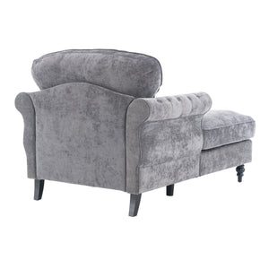 English Elm [New] Oversized Chaise Lounge Indoor Chenille Sleeper Recliner Armchair with Wide Foam Seat & Pillows DARK GREY W2363S00085