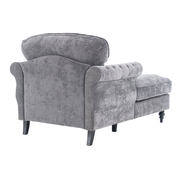English Elm [New] Oversized Chaise Lounge Indoor Chenille Sleeper Recliner Armchair with Wide Foam Seat & Pillows DARK GREY W2363S00085
