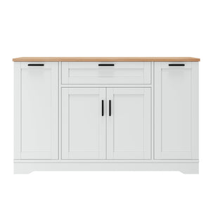 English Elm Trexm Multifunctional Sideboard with Pull Out Bottle Rack Adjustable Shelves Kitchen Storage White XW000026AAK
