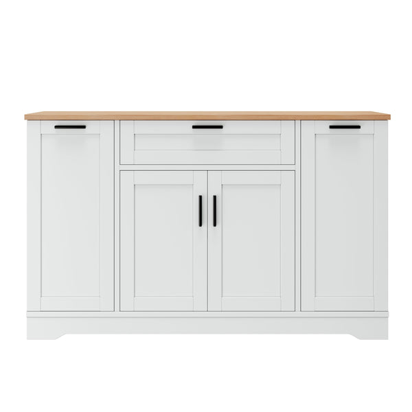 English Elm Trexm Multifunctional Sideboard with Pull Out Bottle Rack Adjustable Shelves Kitchen Storage White XW000026AAK