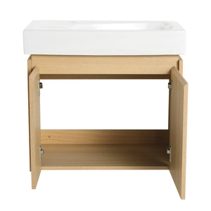 English Elm 24 Inch Bathroom Vanity Floating Ceramic Basin Sink Combo with Double-Door Wall-Mounted Storage Cabinet Durable Engineered Wood Modern Design Oak W1972P190341