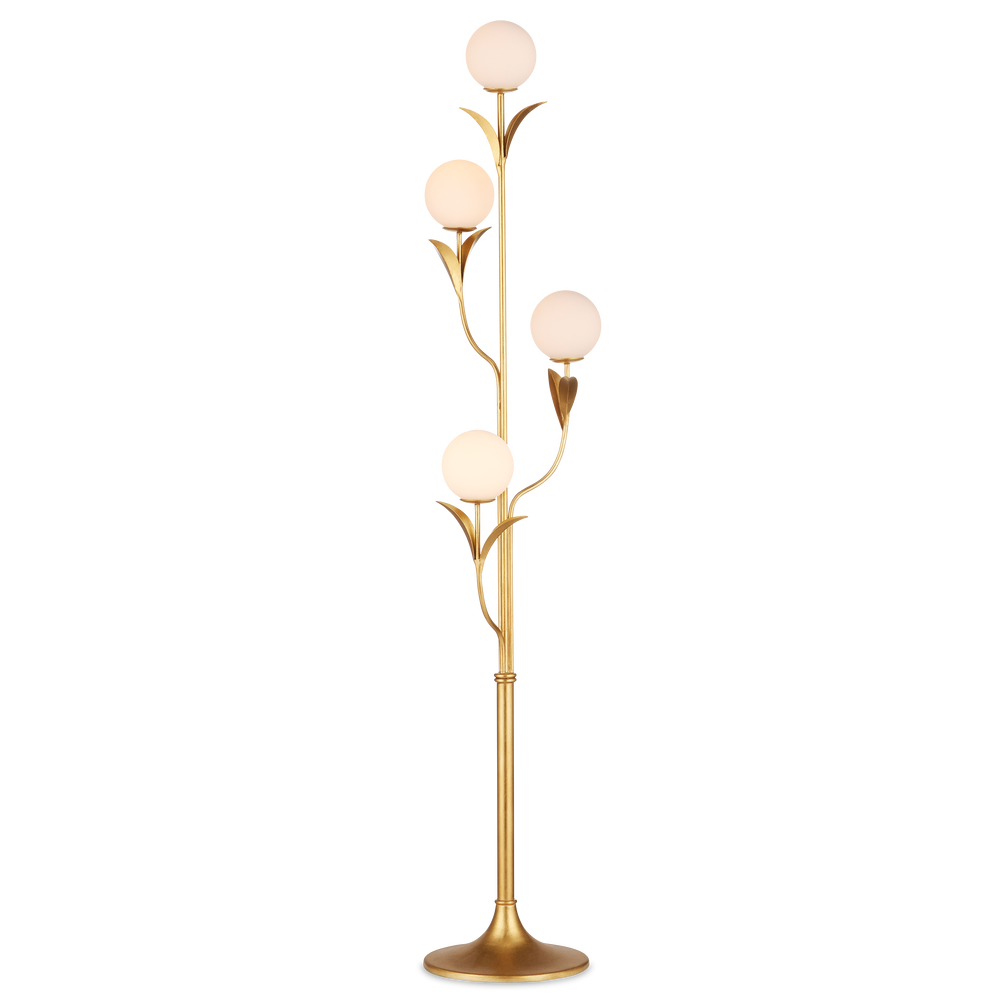 Rossville Contemporary Gold Leaf Floor Lamp with Globe Bulbs and Elegant Nature-Inspired Design