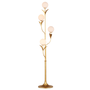 Rossville Contemporary Gold Leaf Floor Lamp with Globe Bulbs and Elegant Nature-Inspired Design