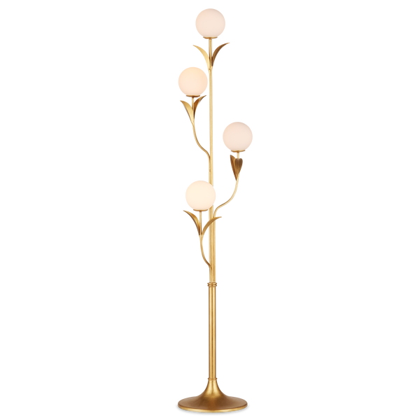 Rossville Contemporary Gold Leaf Floor Lamp with Globe Bulbs and Elegant Nature-Inspired Design
