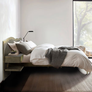 English Elm Platform Queen Bed with Live-Edge Headboard, Built-In Nightstands & Drawers, Dark Coffee Finish 600lb Capacity B035S00059