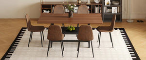English Elm Table Set: Modern Walnut Grain Dining Table With 6 Comfortable Techno-Fabric Chairs & Storage Shelf W1151S04290-GIGA