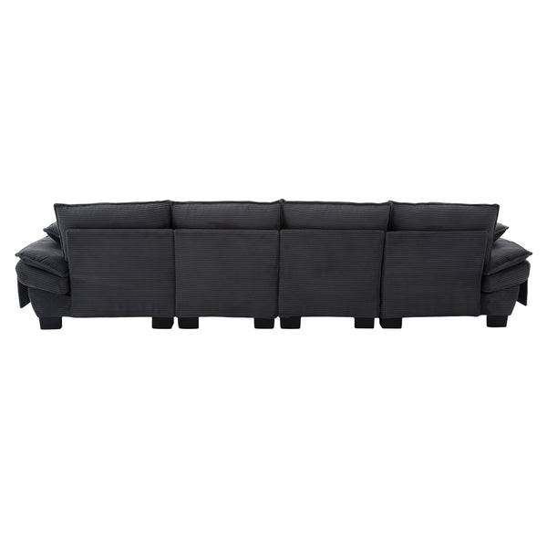 English Elm Sectional Modular Cloud Sofa Deep Corduroy Upholstered Comfort for Living Room Studio Dark Gray W395S00136