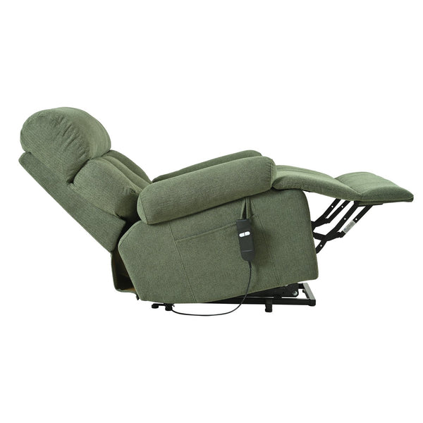 English Elm Oversized Power Lift Recliner Chair with Remote Control, Spacious Fabric Seat and Side Pocket for Comfort and Support Dark Green W1028P261277