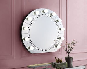 English Elm Farai Glam Mirrored Wall Décor Mirror with Faux Crystal Diamonds, Silver Hollywood Vanity Accent, 21"x21" B2726P244349